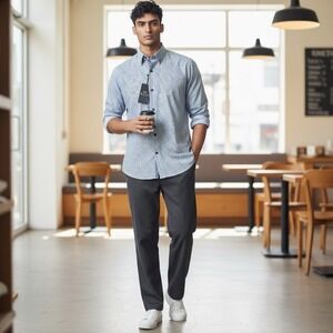 WRK 4 Way Stretch Performance Mens 15.5 /Med Shirt Blue White Micropaisley NWT